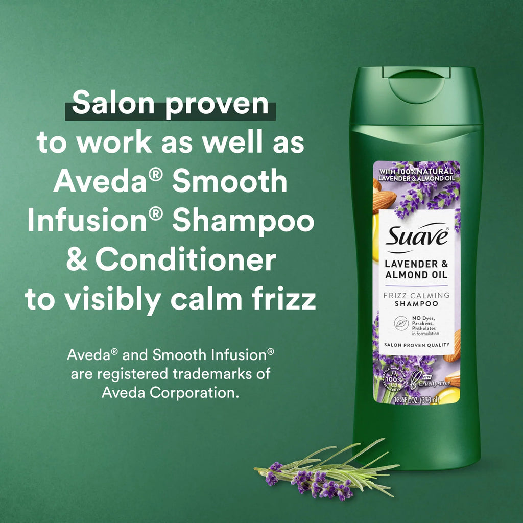 Suave Lavender + Almond Oil Frizz Calming Shampoo, Paraben Free, 373-ml