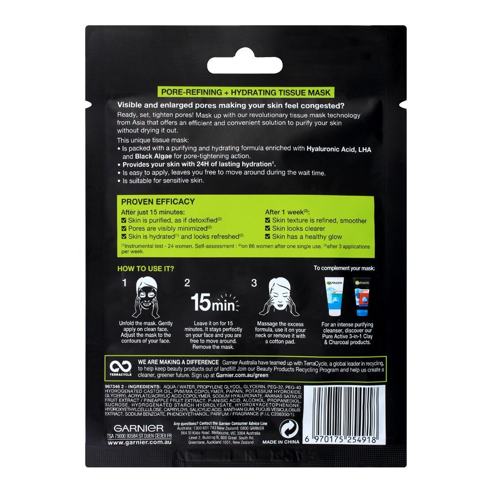 Garnier Skin Active Pure Charcoal Pore Refining + Hydrating Face Mask, 28g