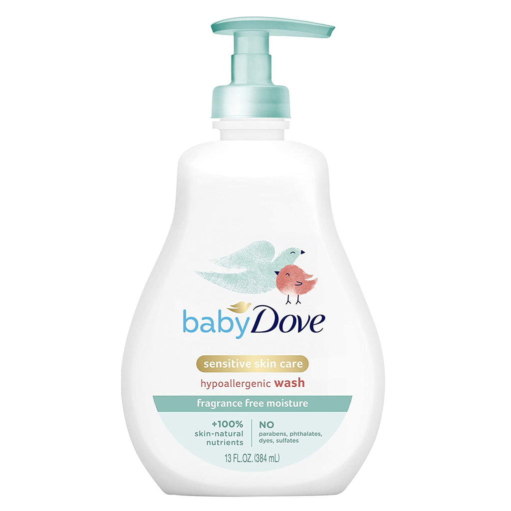 Baby Dove Sensitive Skin Care Baby Wash For Baby Bath Time Fragrance Free Moisture Fragrance Free and Hypoallergenic, Washes Away Bacteria 384ml